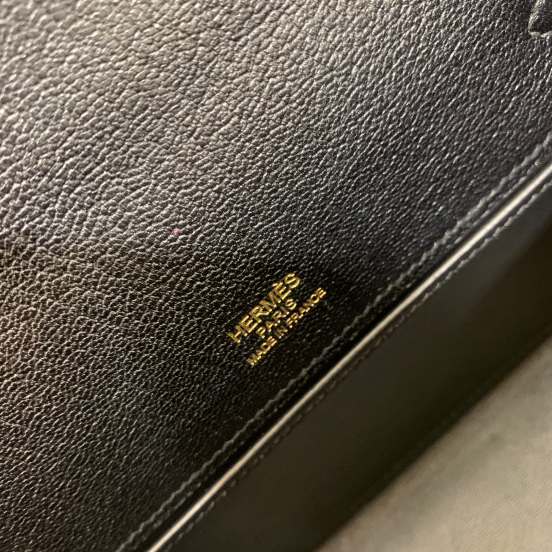 Hermes Kelly Pochette 22CM 山羊皮 黑色 金扣 手拿包