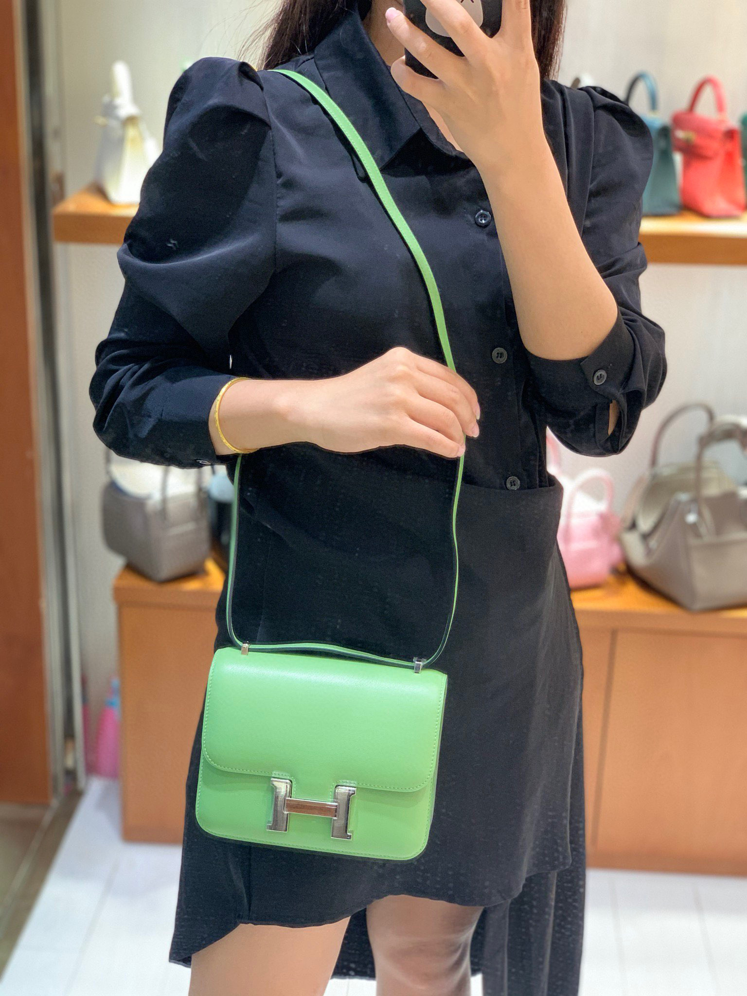 Hermes Constance 19CM 空姐包  Swift 牛油果绿 金扣 全手工定制