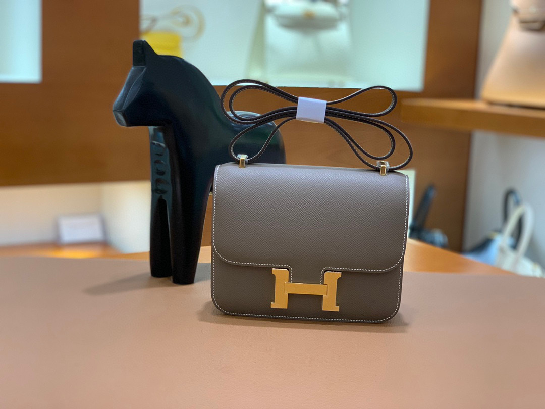Hermes Constance 19CM 空姐包 Epsom 大象灰 金扣 全手工定制