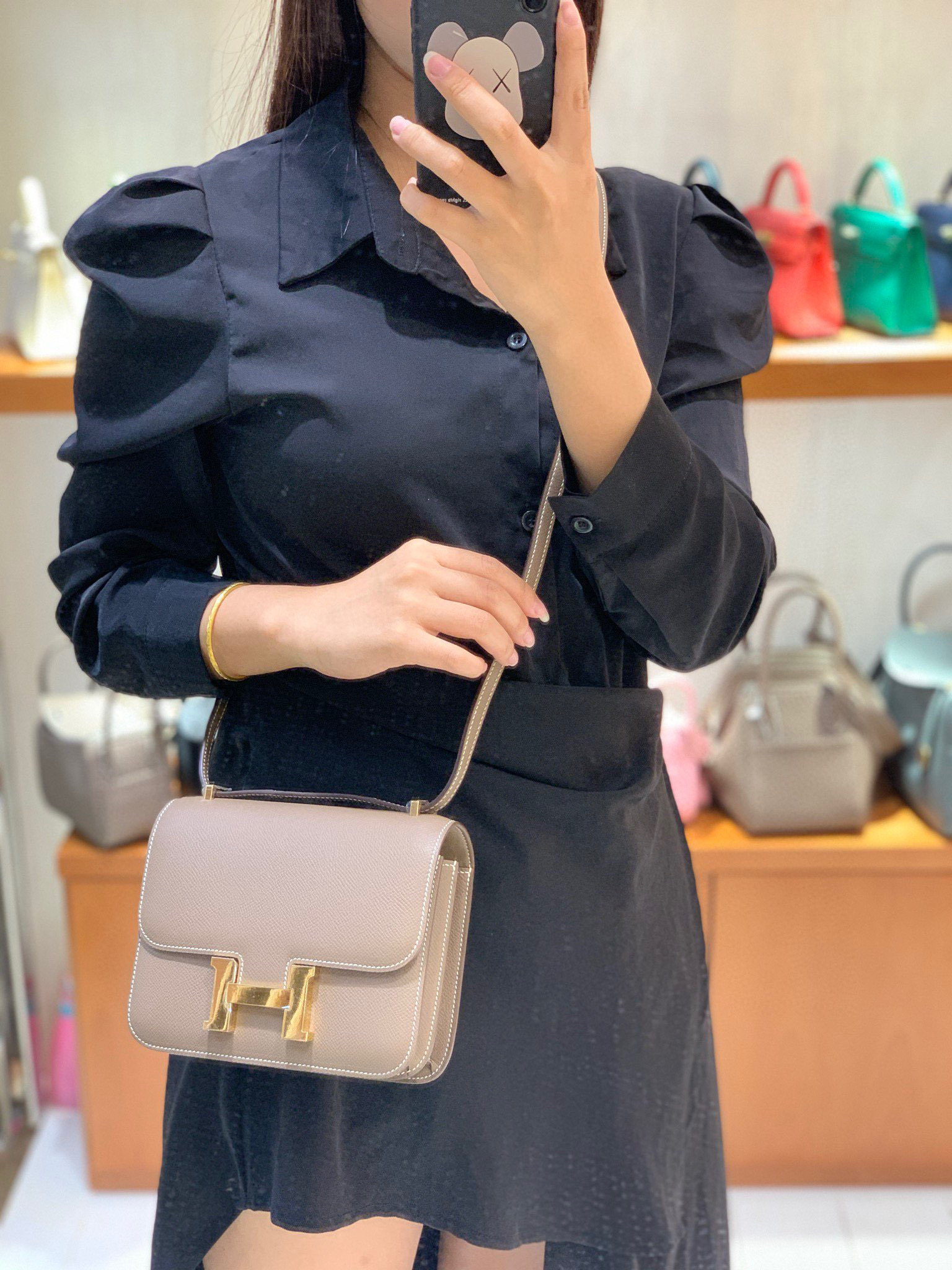 Hermes Constance 19CM 空姐包 Epsom 大象灰 金扣 全手工定制
