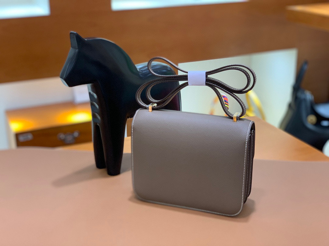 Hermes Constance 19CM 空姐包 Epsom 大象灰 金扣 全手工定制