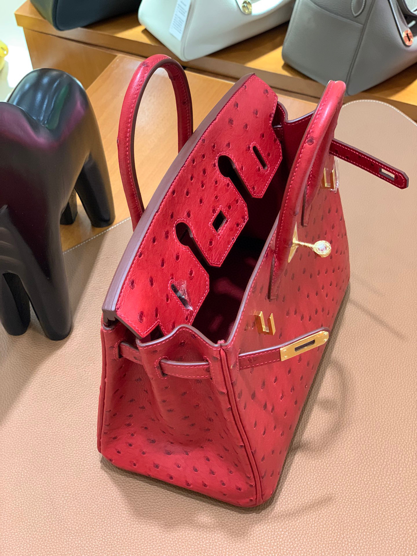 Hermes Birkin 铂金包 25CM  鸵鸟 国旗红 全手工