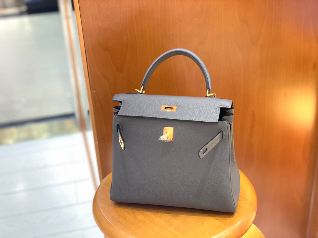 Hermes Kelly 凯莉包 25CM 锡器灰 Togo皮 金扣 全手工