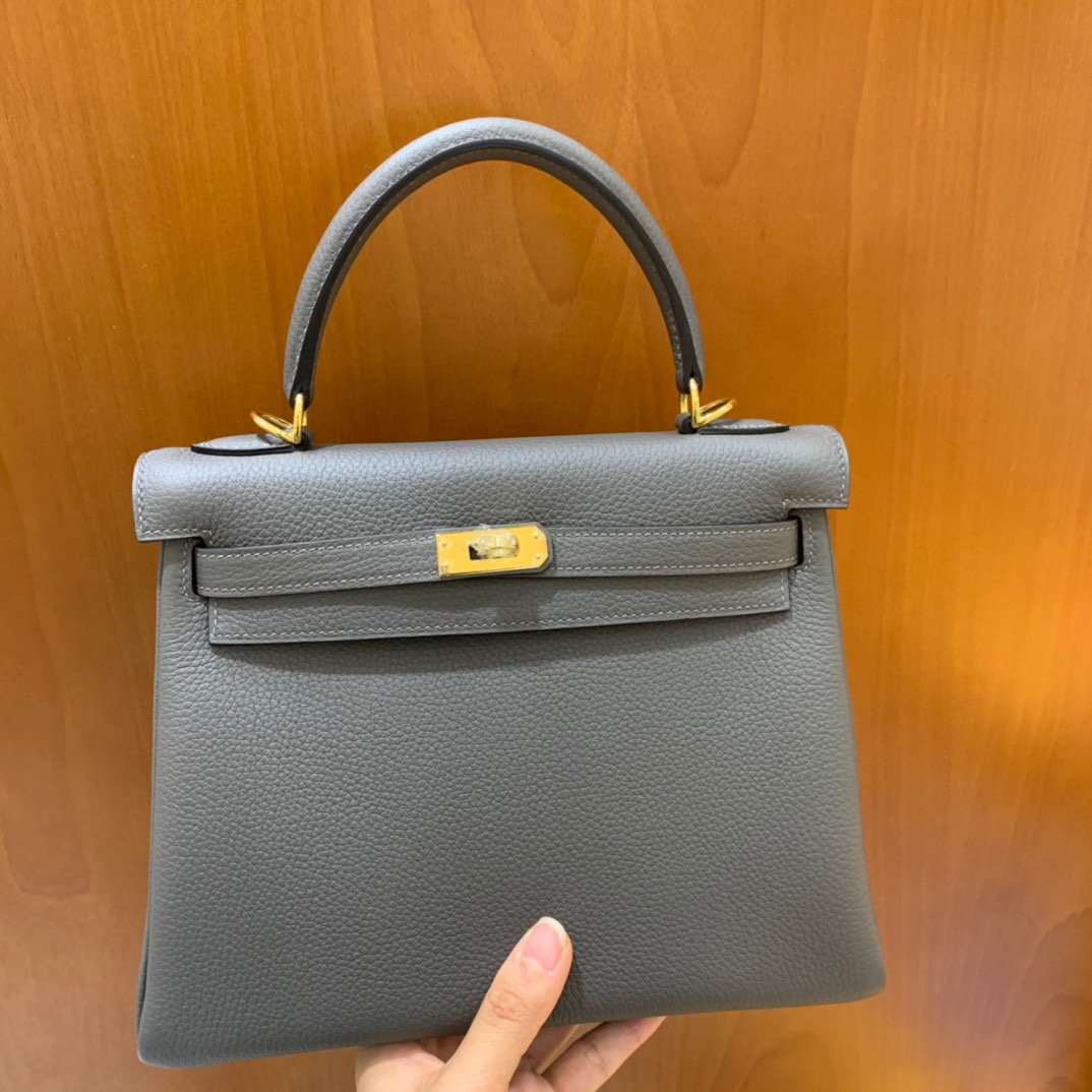 Hermes Kelly 凯莉包 25CM 锡器灰 Togo皮 金扣 全手工