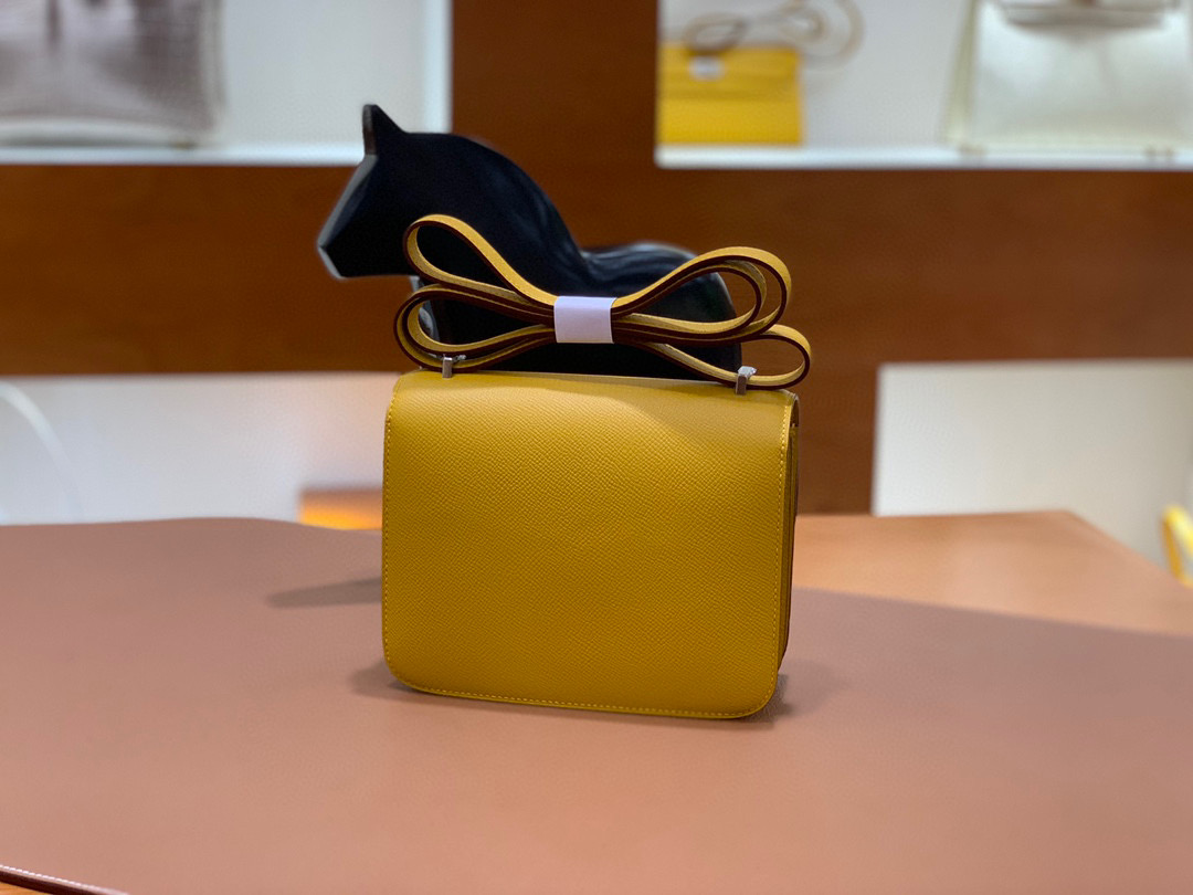 Hermes Constance 19CM 空姐包  Epsom 9D琥珀黄 金扣 全手工定制
