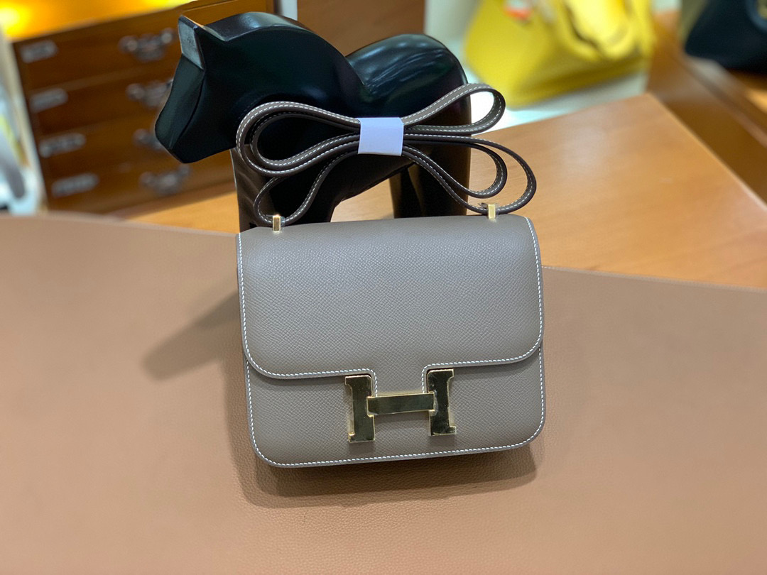 Hermes Constance 19CM 空姐包 Epsom 大象灰 金扣 全手工定制