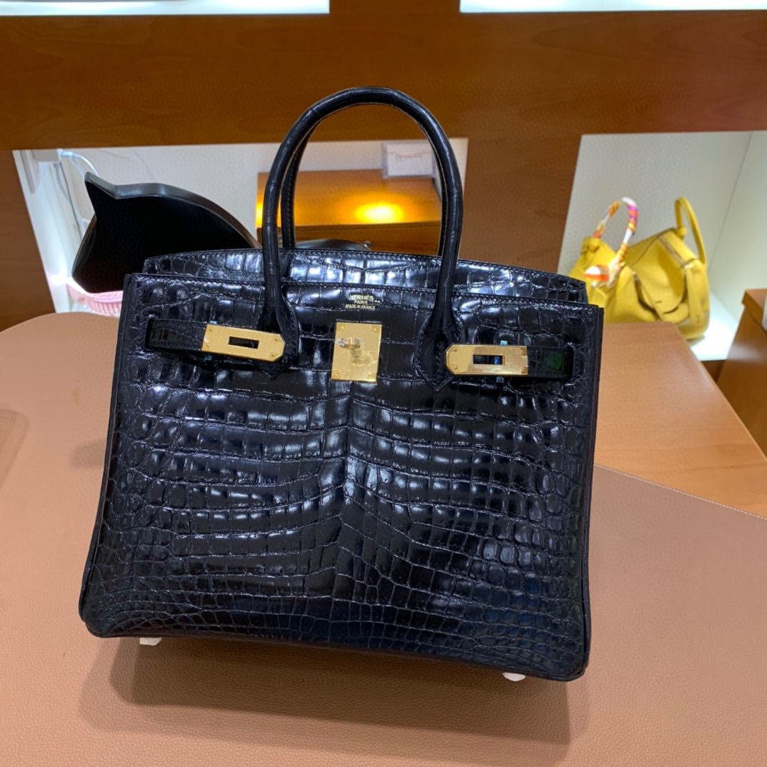 Hermes Birkin 铂金包 30CM 黑色 金扣 亮面 尼罗鳄 全手工