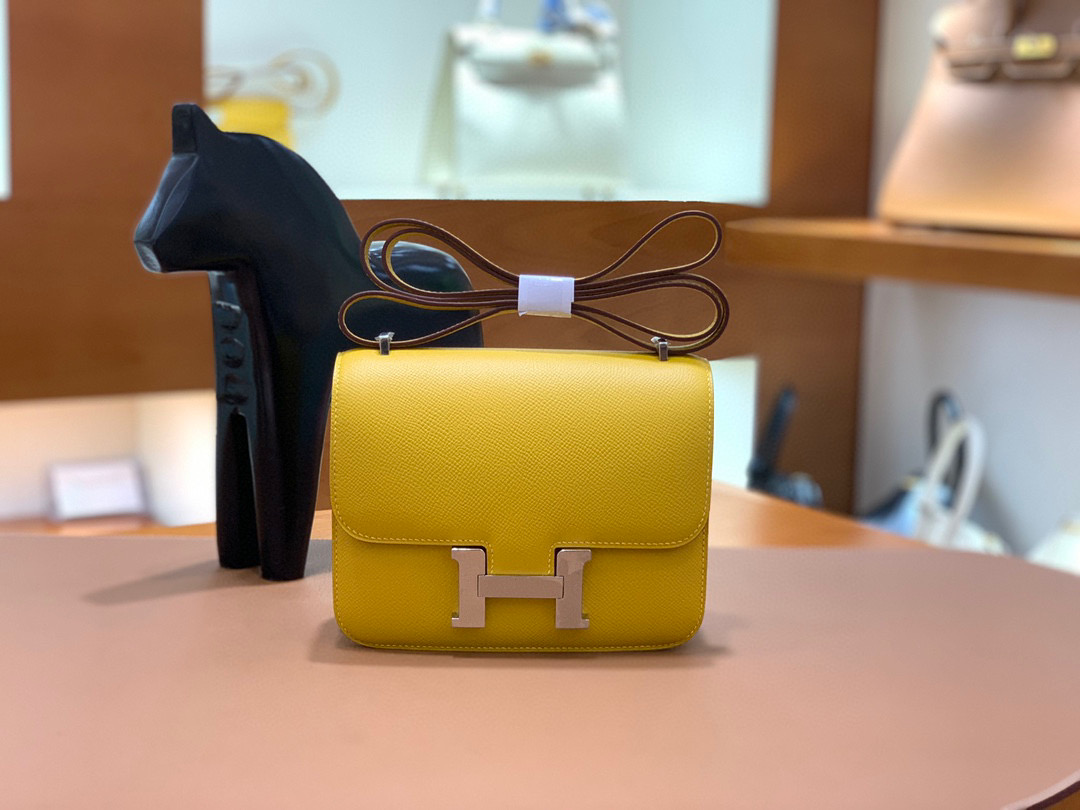 Hermes Constance 19CM 空姐包  Epsom 9D琥珀黄 金扣 全手工定制