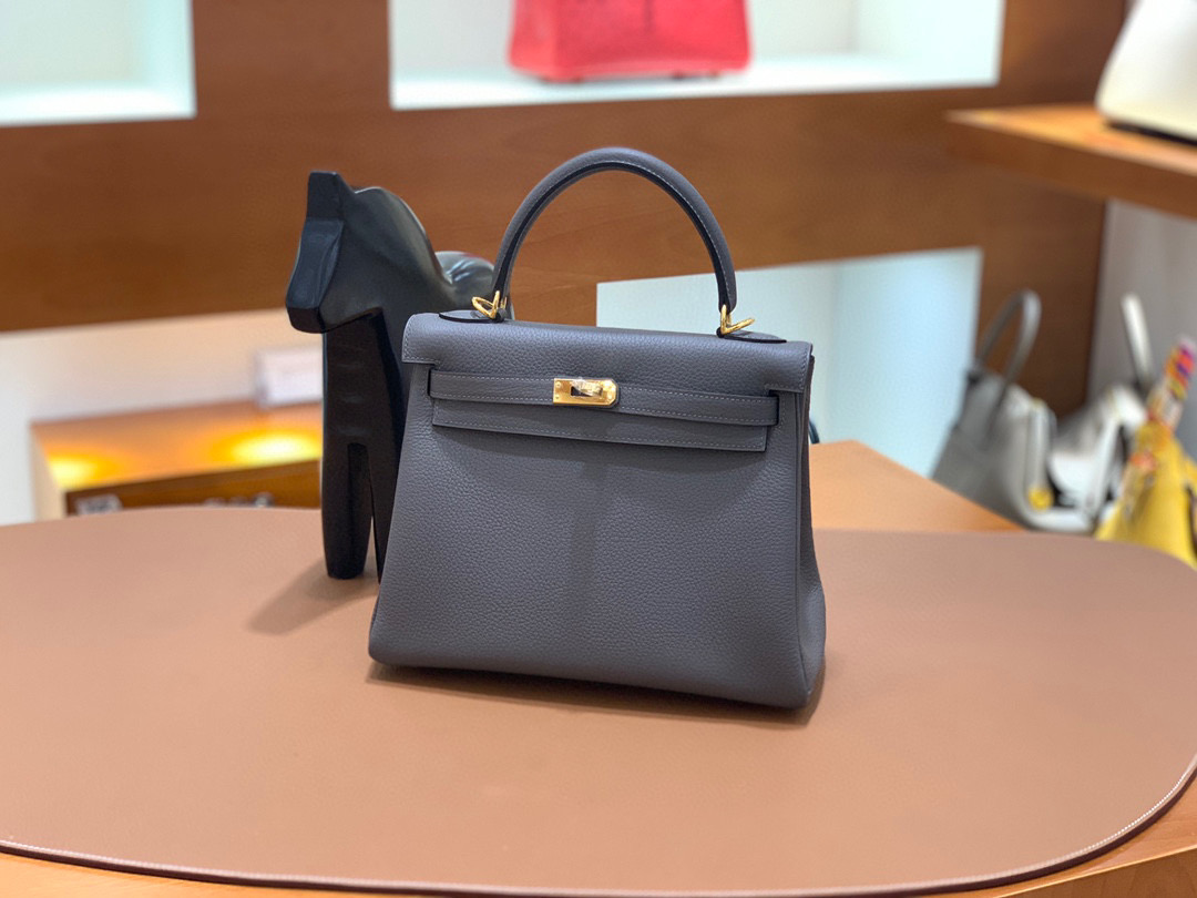 Hermes Kelly 凯莉包 25CM 锡器灰 Togo皮 金扣 全手工