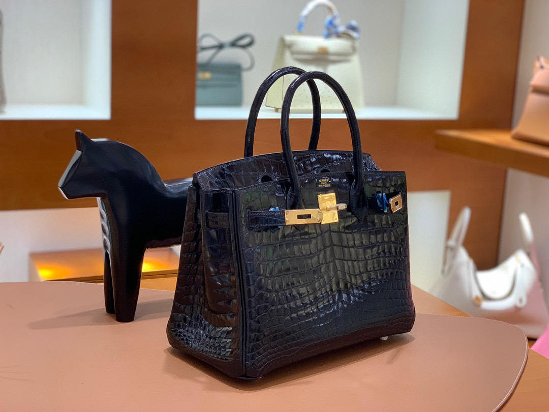 Hermes Birkin 铂金包 30CM 黑色 金扣 亮面 尼罗鳄 全手工