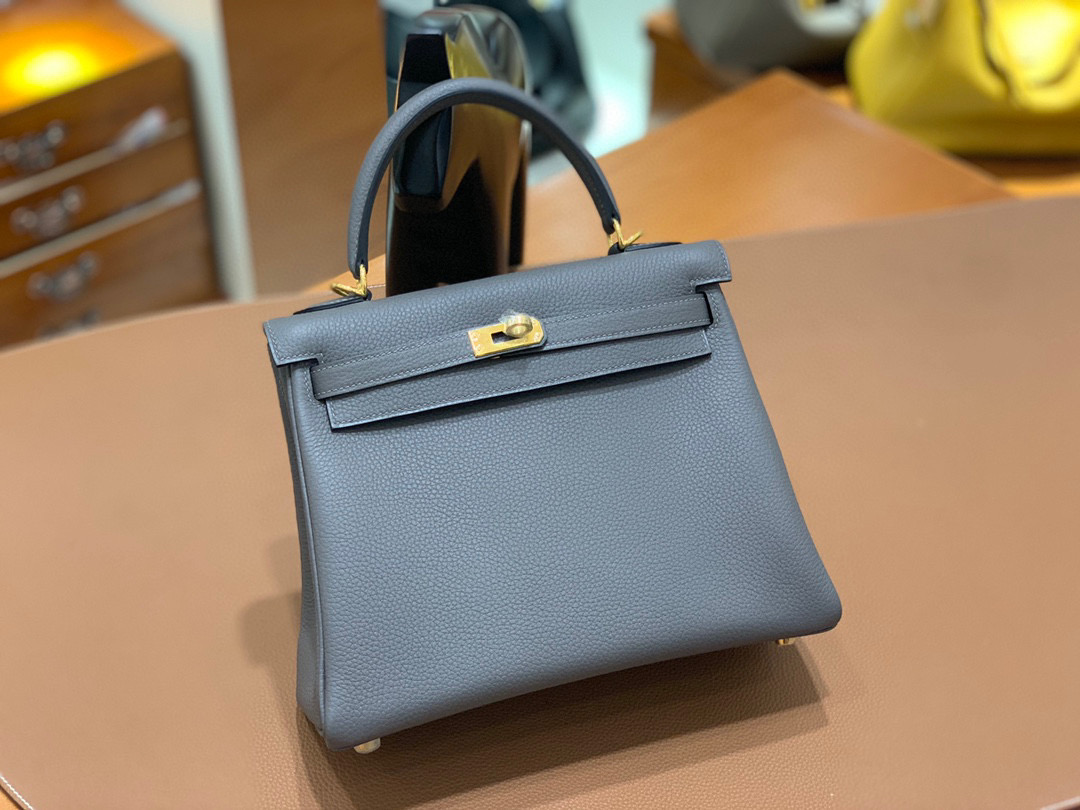 Hermes Kelly 凯莉包 25CM 锡器灰 Togo皮 金扣 全手工