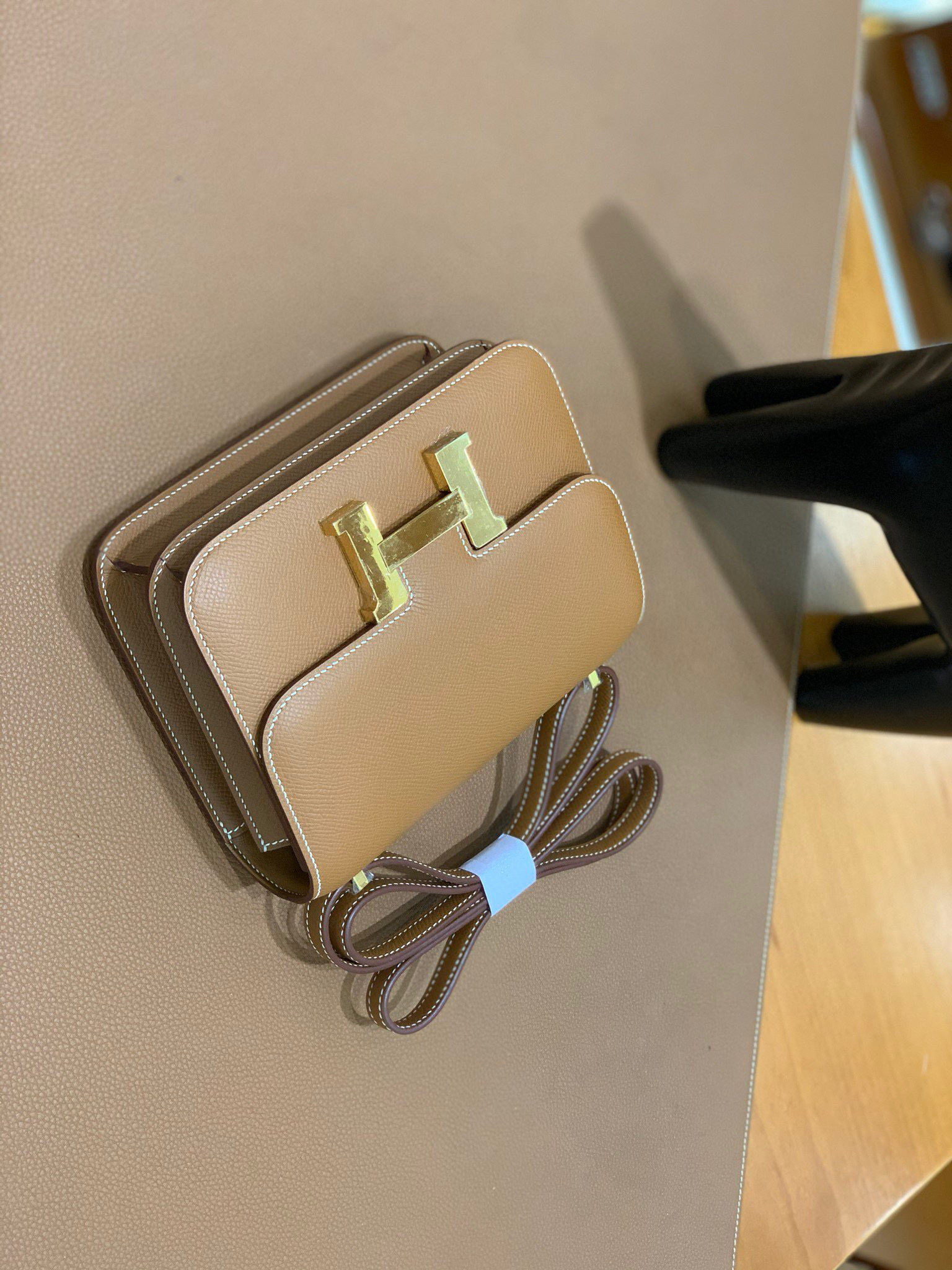 Hermes Constance 19CM 空姐包 Epsom 金棕色 金扣 全手工定制