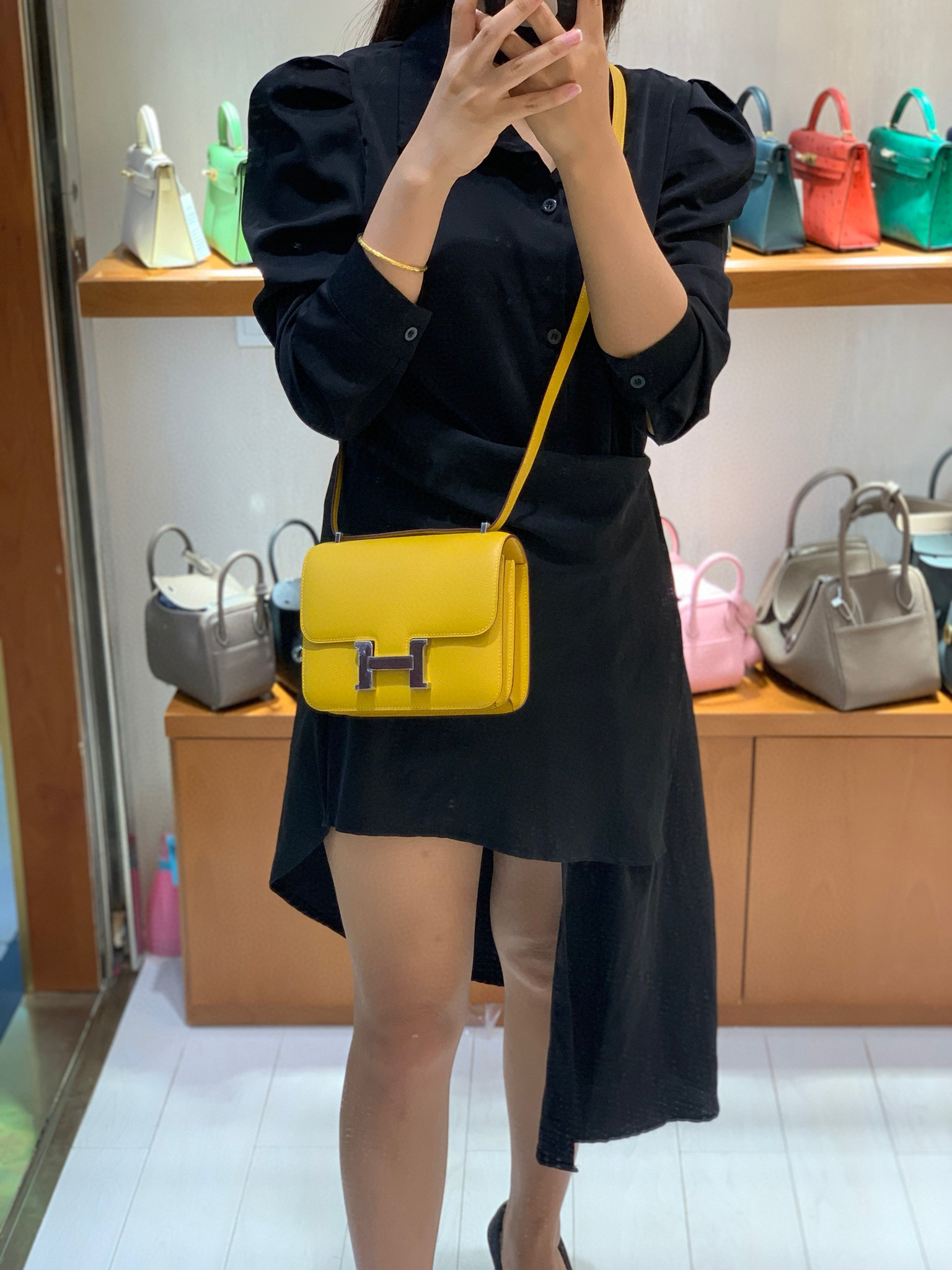 Hermes Constance 19CM 空姐包  Epsom 9D琥珀黄 金扣 全手工定制