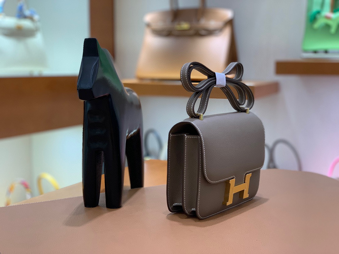 Hermes Constance 19CM 空姐包 Epsom 大象灰 金扣 全手工定制