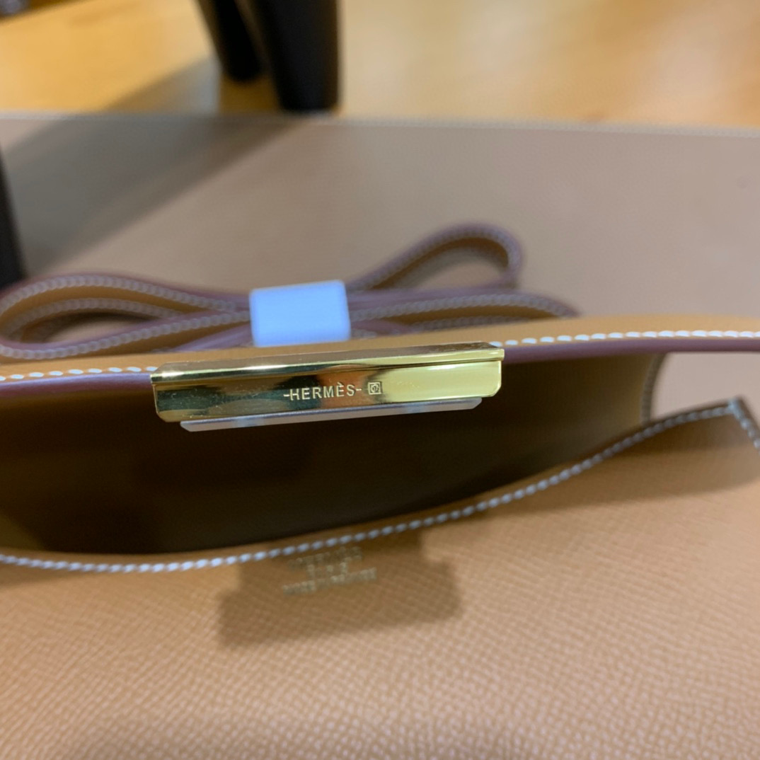 Hermes Constance 19CM 空姐包 Epsom 金棕色 金扣 全手工定制