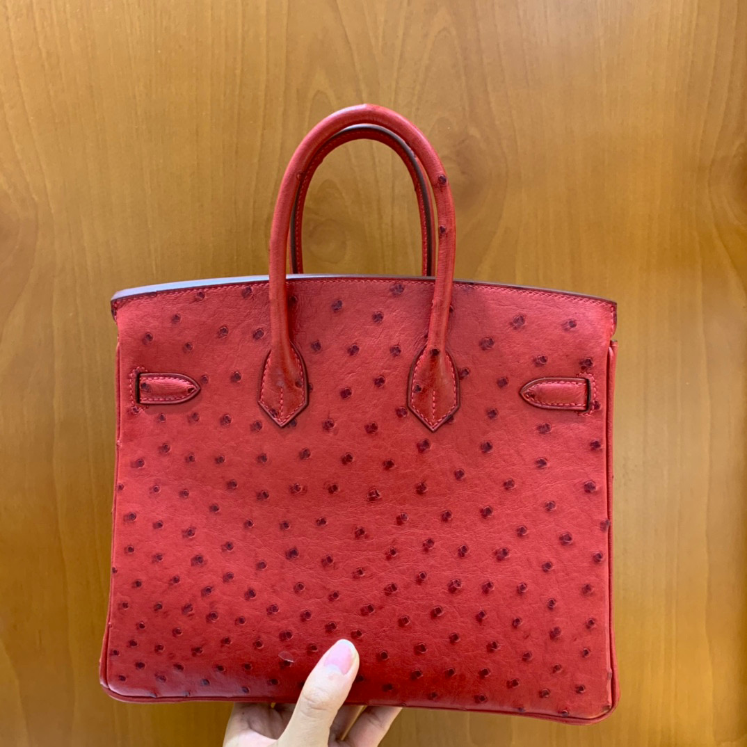 Hermes Birkin 铂金包 25CM  鸵鸟 国旗红 全手工