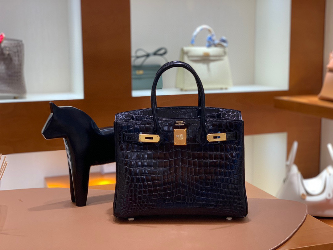 Hermes Birkin 铂金包 30CM 黑色 金扣 亮面 尼罗鳄 全手工