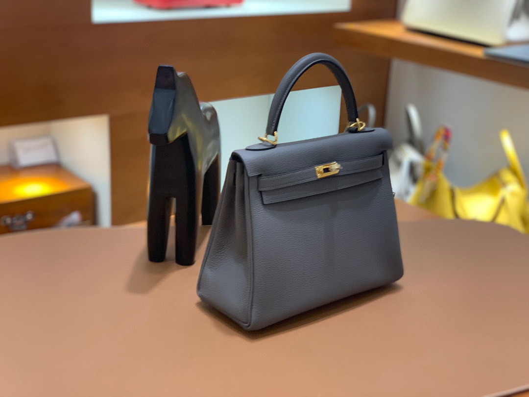 Hermes Kelly 凯莉包 25CM 锡器灰 Togo皮 金扣 全手工