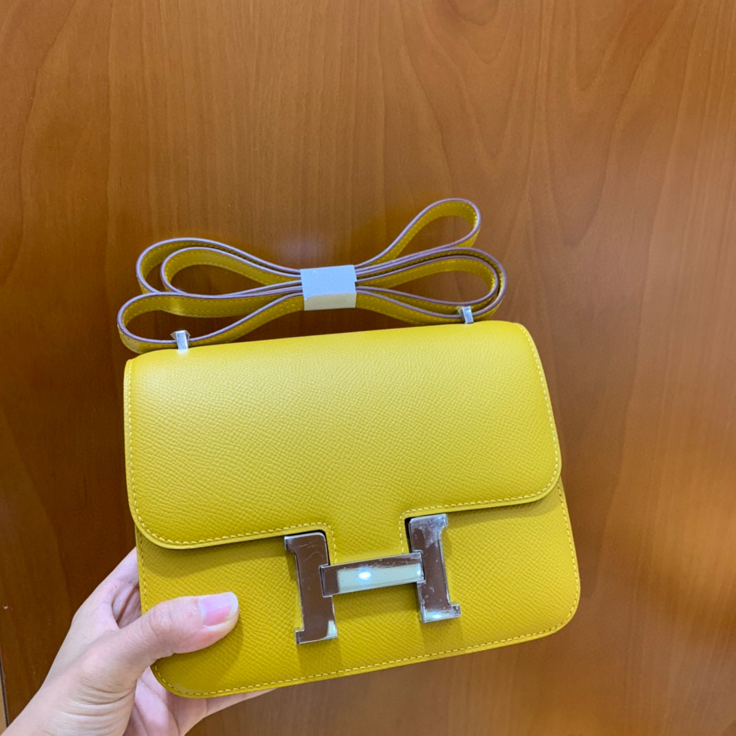 Hermes Constance 19CM 空姐包  Epsom 9D琥珀黄 金扣 全手工定制