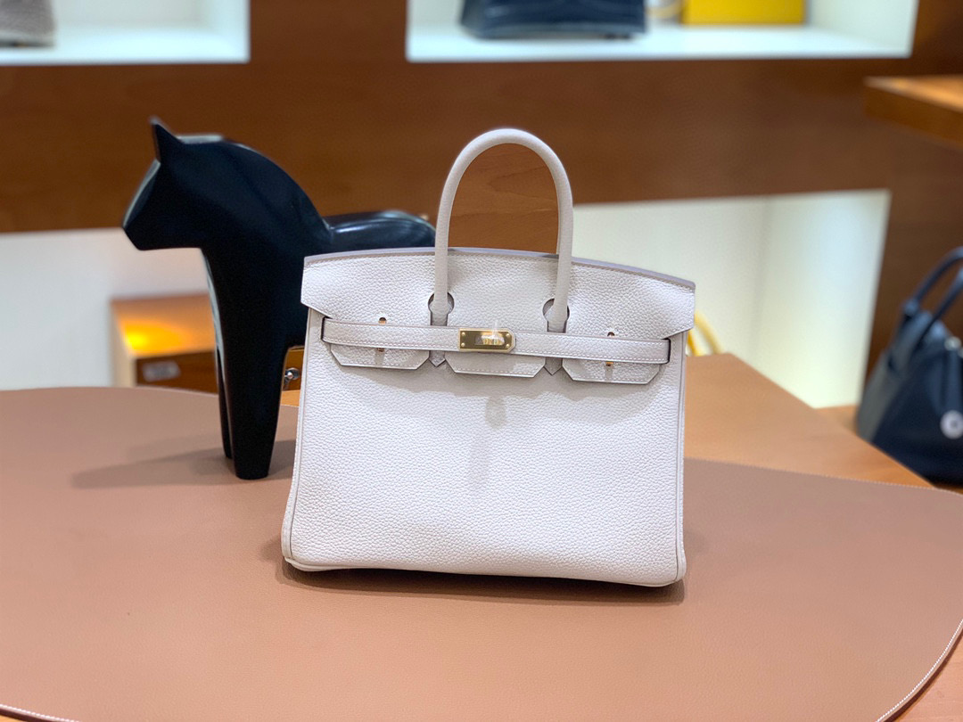 爱马仕 Hermes 铂金包 Birkin 25CM Togo皮 全手工 奶昔白 金扣