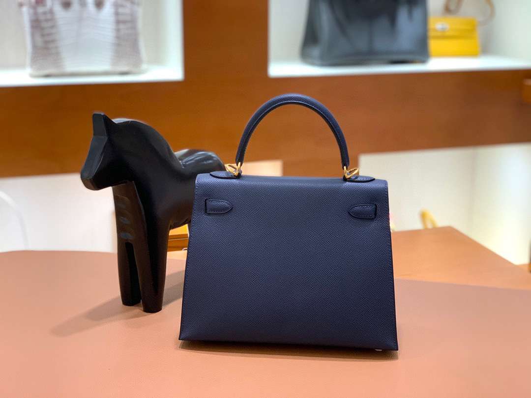 Hermes 爱马仕 Kelly 凯莉包 25CM Epsom皮  午夜蓝 金扣 全手工