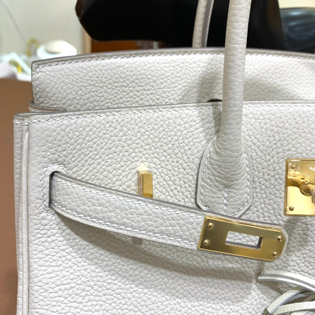 爱马仕 Hermes 铂金包 Birkin 25CM Togo皮 全手工 奶昔白 金扣