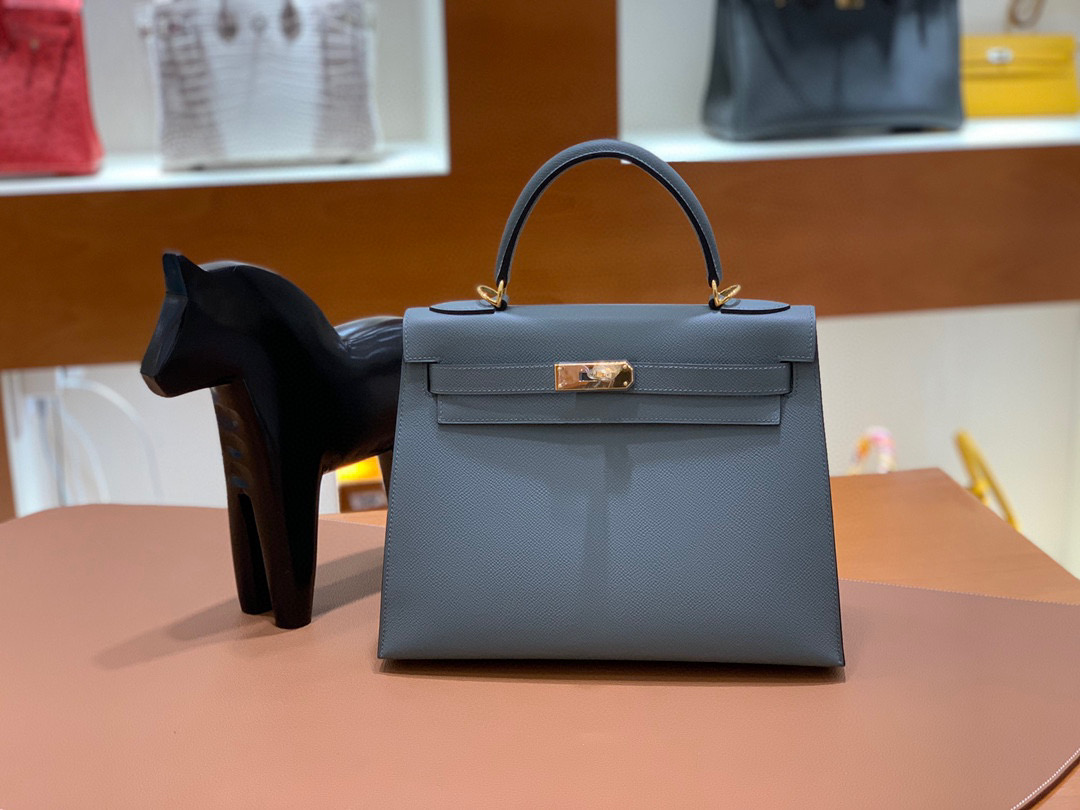 Hermes 爱马仕 Kelly 凯莉包 28CM Epsom皮  杏仁绿 金扣 全手工