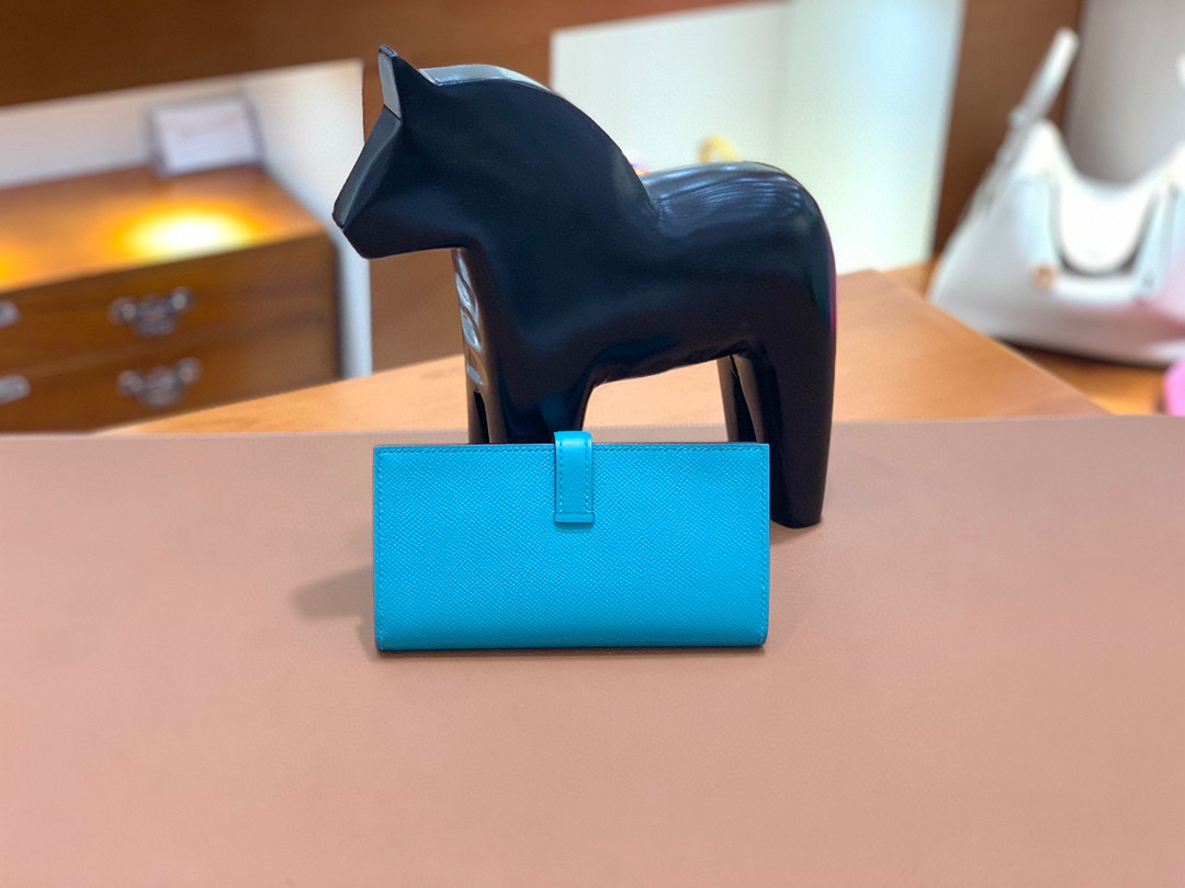 爱马仕 Hermes Bearn 西装夹 钱包 Epsom皮  孔雀蓝 银扣