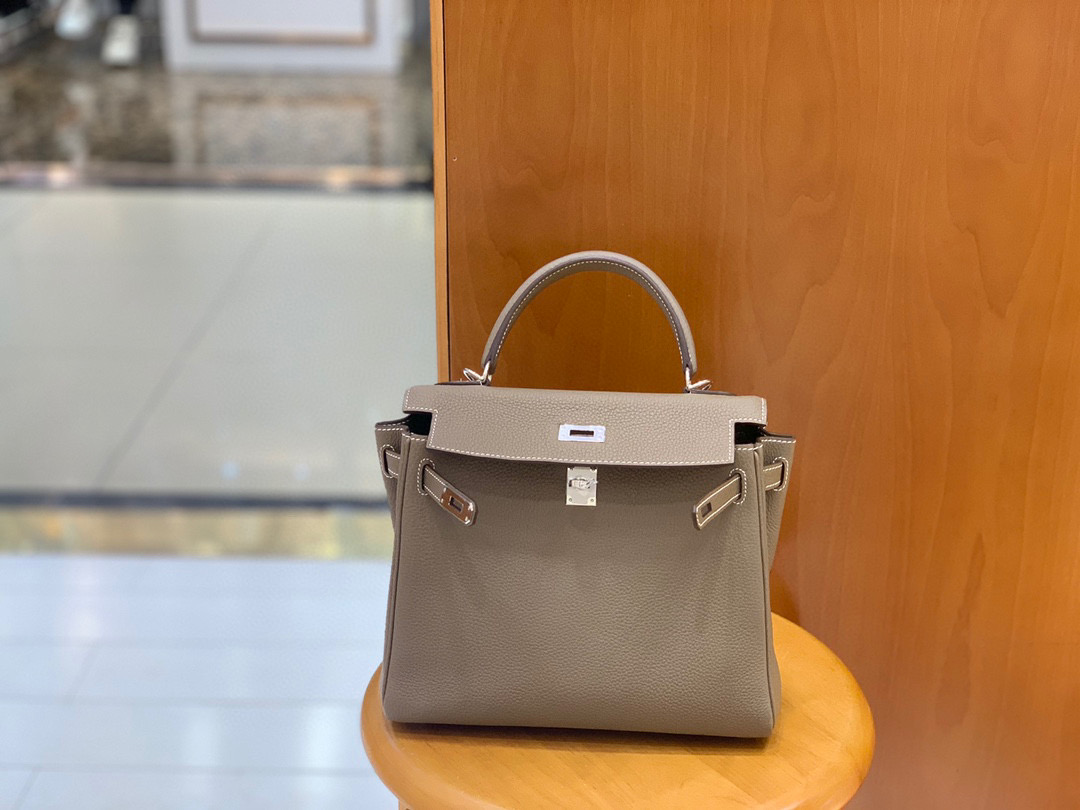 Hermes 爱马仕 Kelly 凯莉包 25CM Togo皮  大象灰 银扣 全手工