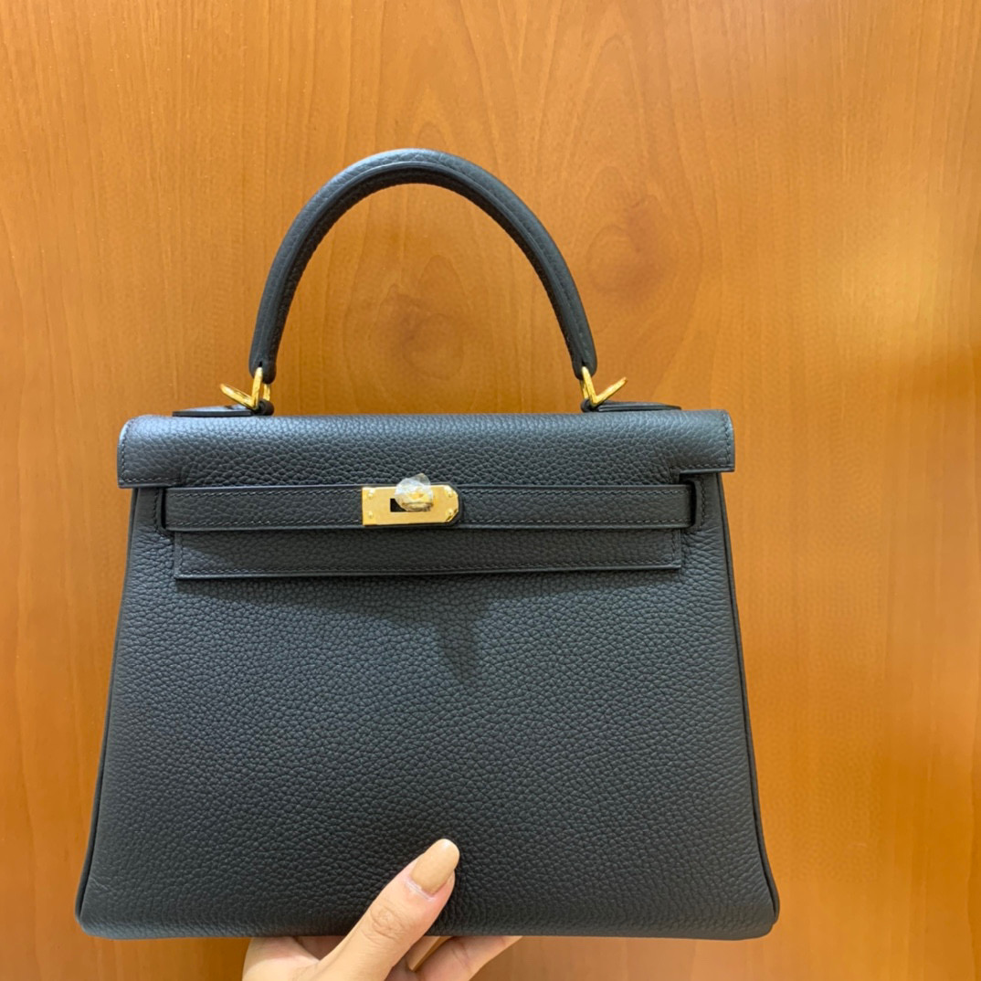 Hermes 爱马仕 Kelly 凯莉包 25CM Togo皮  黑色 金扣 全手工
