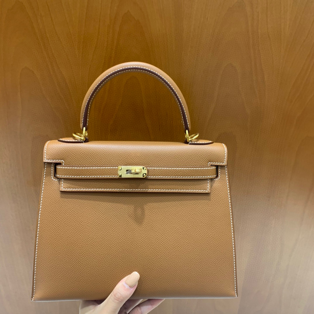 Hermes 爱马仕 Kelly 凯莉包 25CM Epsom皮  金棕色 金扣 全手工