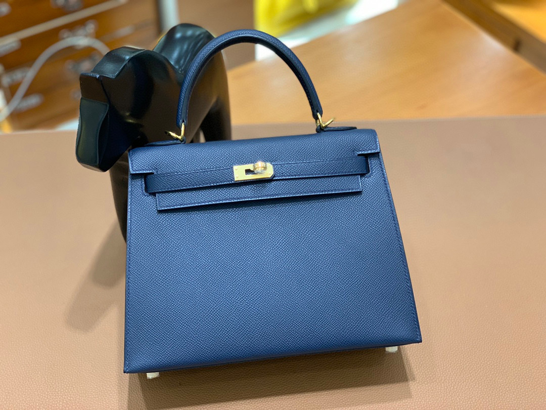 Hermes 爱马仕 Kelly 凯莉包 25CM Epsom皮  午夜蓝 金扣 全手工