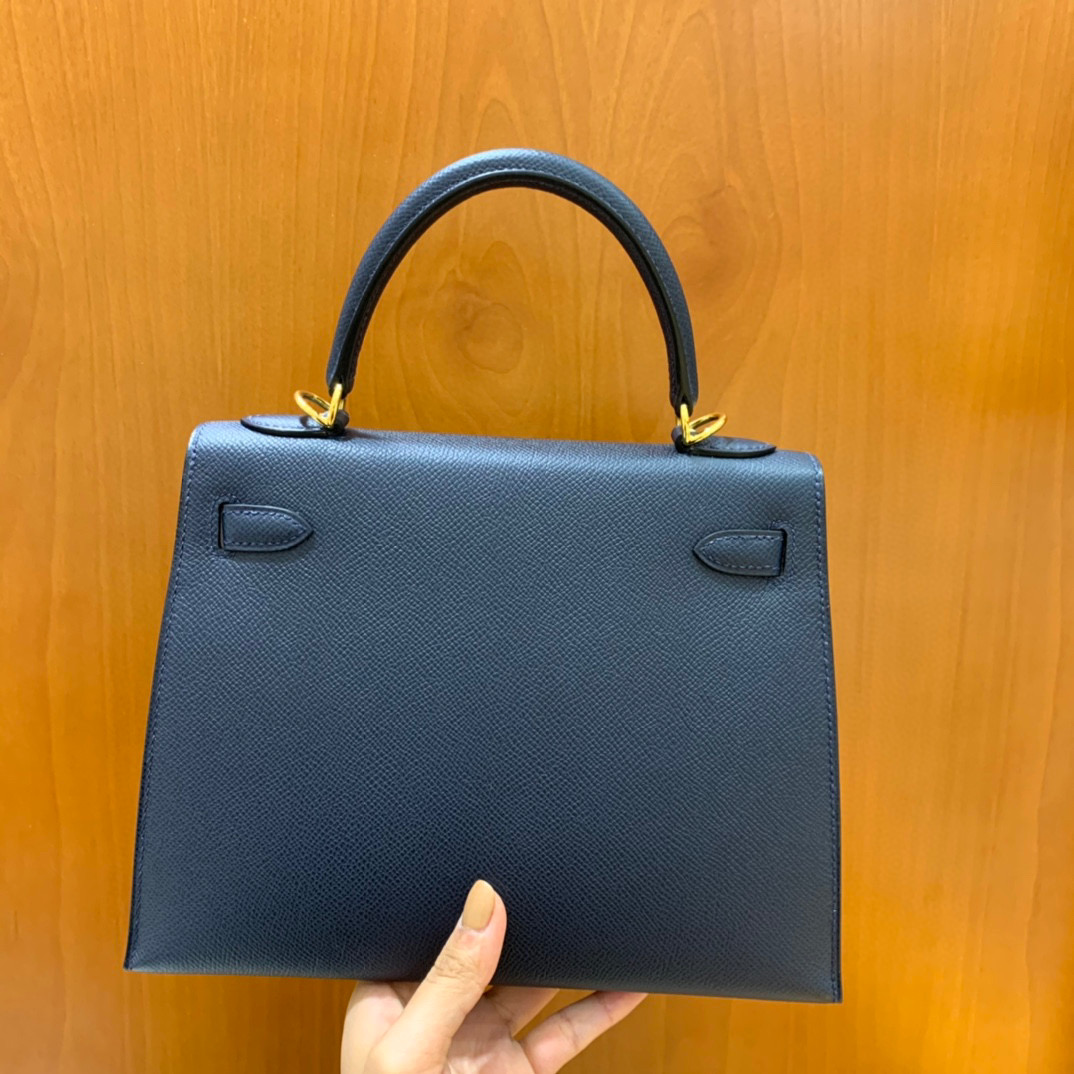 Hermes 爱马仕 Kelly 凯莉包 25CM Epsom皮  午夜蓝 金扣 全手工