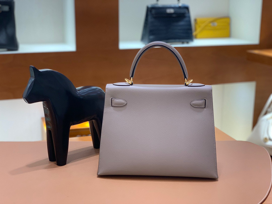 Hermes 爱马仕 Kelly 凯莉包 28CM Epsom皮  沥青灰 金扣 全手工
