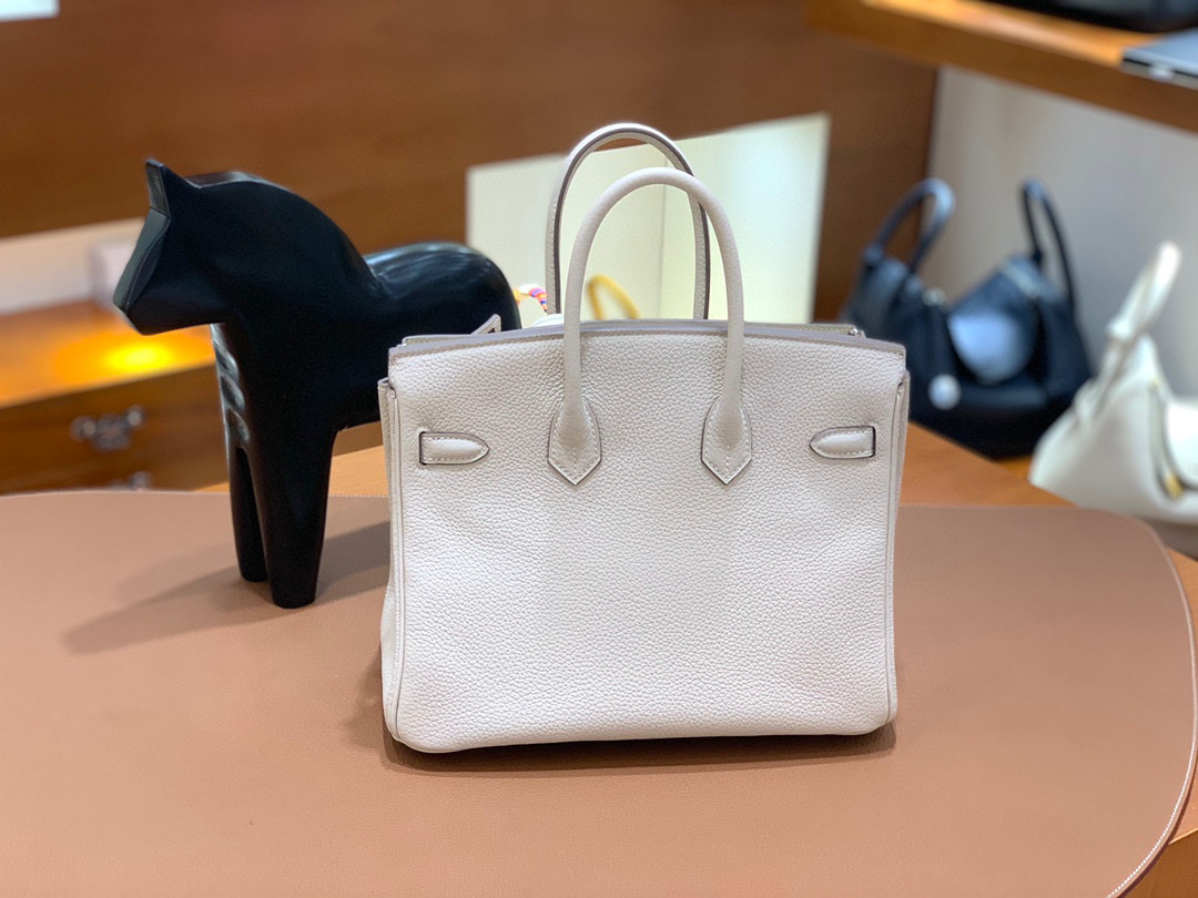 爱马仕 Hermes 铂金包 Birkin 25CM Togo皮 全手工 奶昔白 金扣