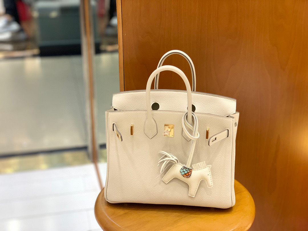 爱马仕 Hermes 铂金包 Birkin 25CM Togo皮 全手工 奶昔白 金扣