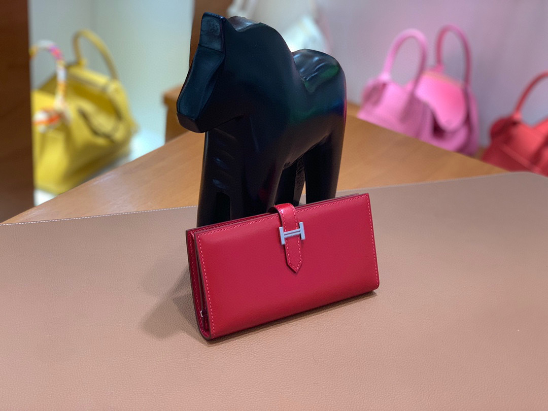 爱马仕 Hermes Bearn 西装夹 钱包 BOX皮  国旗红 银扣