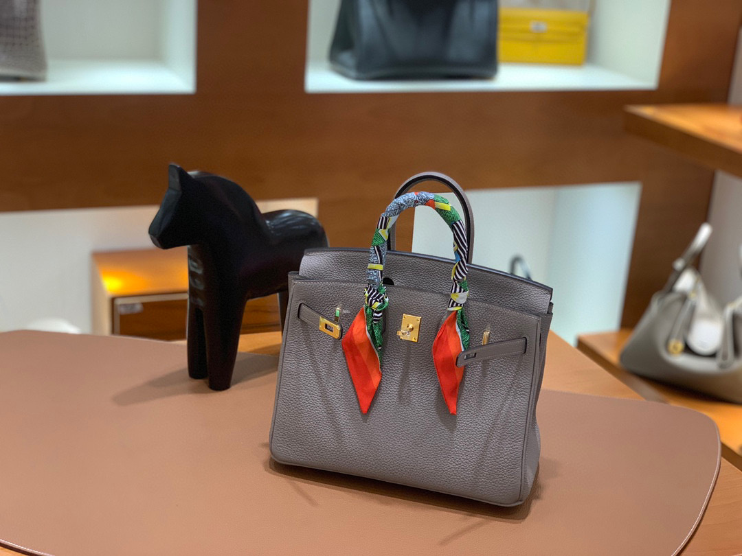 爱马仕 Hermes 铂金包 Birkin 25CM 全手工  沥青灰 金扣