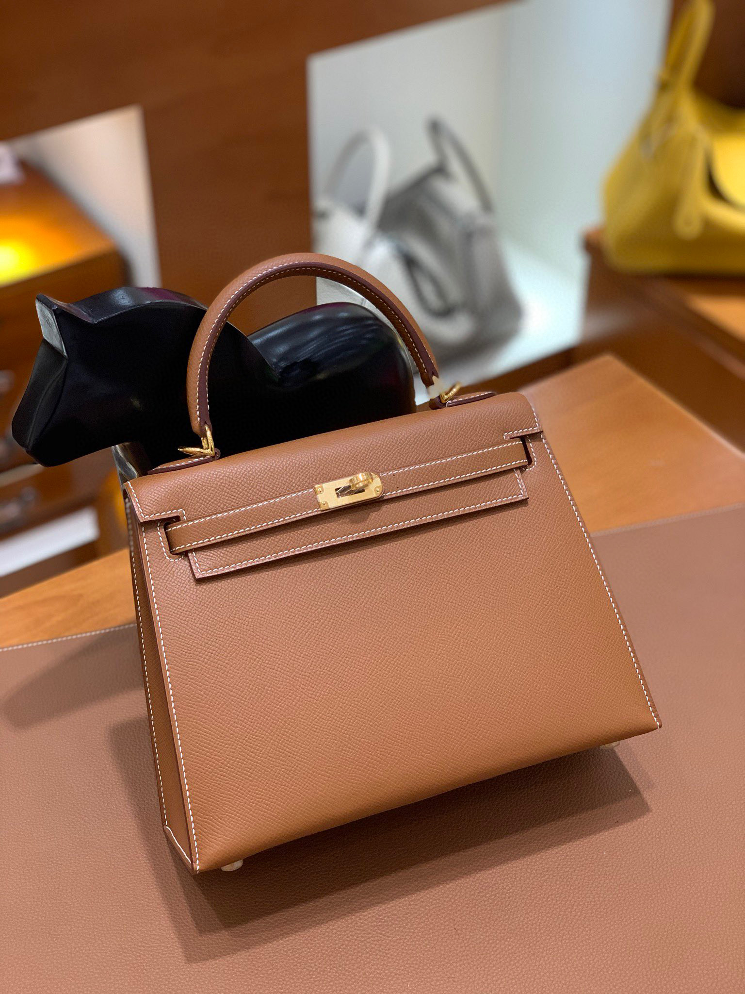 Hermes 爱马仕 Kelly 凯莉包 25CM Epsom皮  金棕色 金扣 全手工