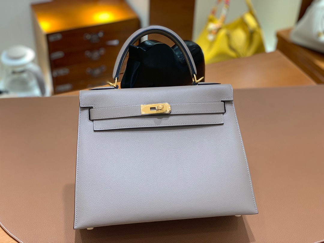 Hermes 爱马仕 Kelly 凯莉包 28CM Epsom皮  沥青灰 金扣 全手工
