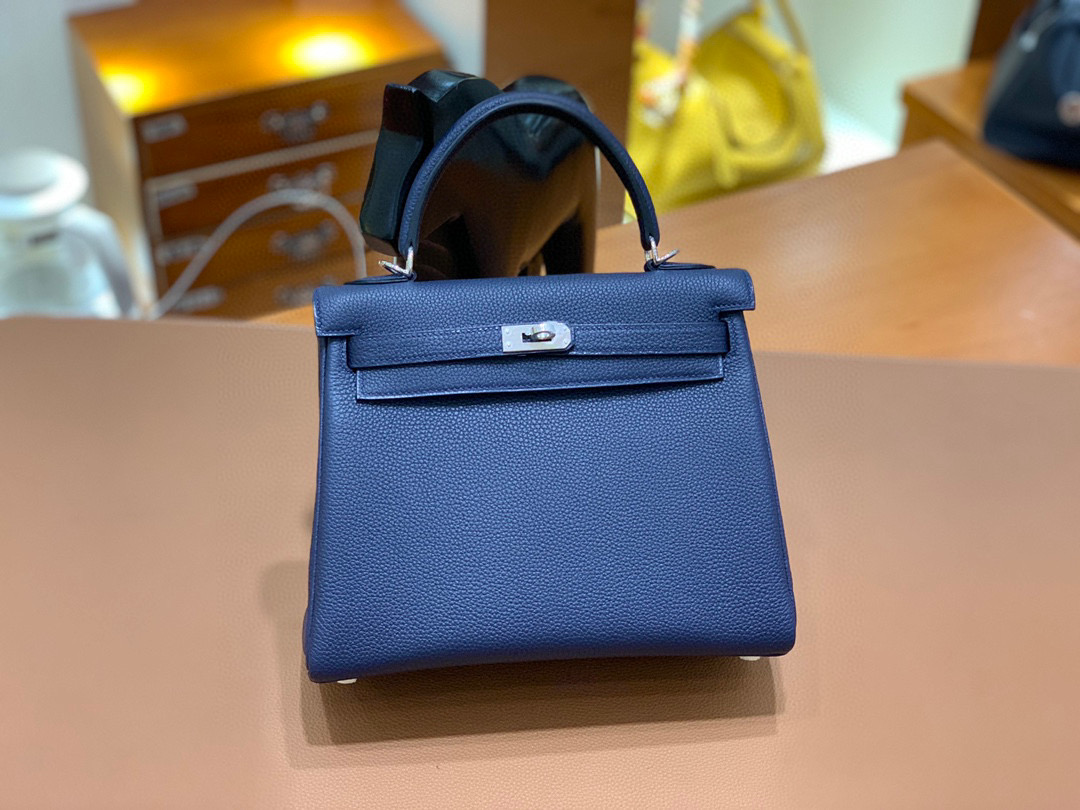 Hermes 爱马仕 Kelly 凯莉包 25CM Togo皮 午夜蓝 银扣 全手工