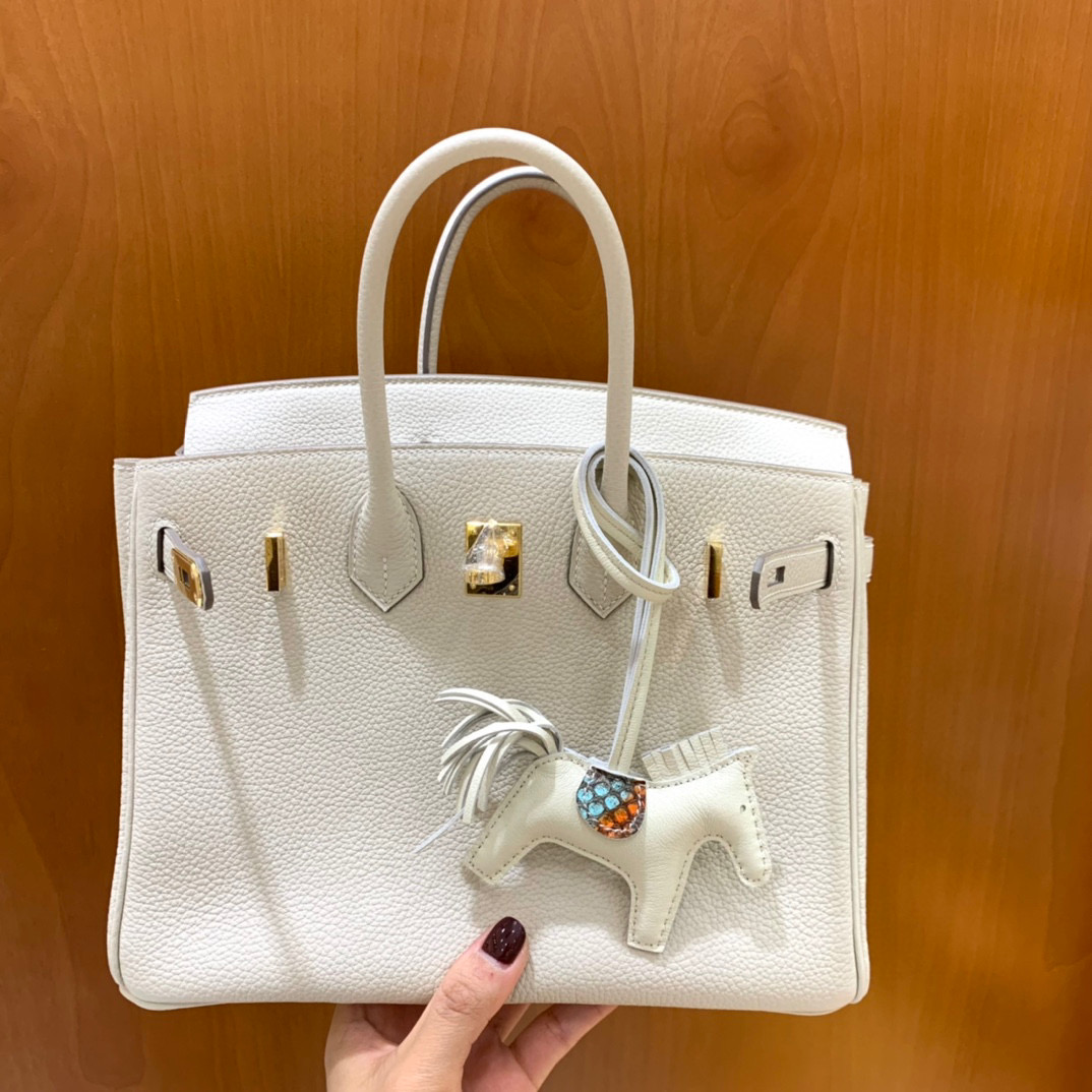 爱马仕 Hermes 铂金包 Birkin 25CM Togo皮 全手工 奶昔白 金扣