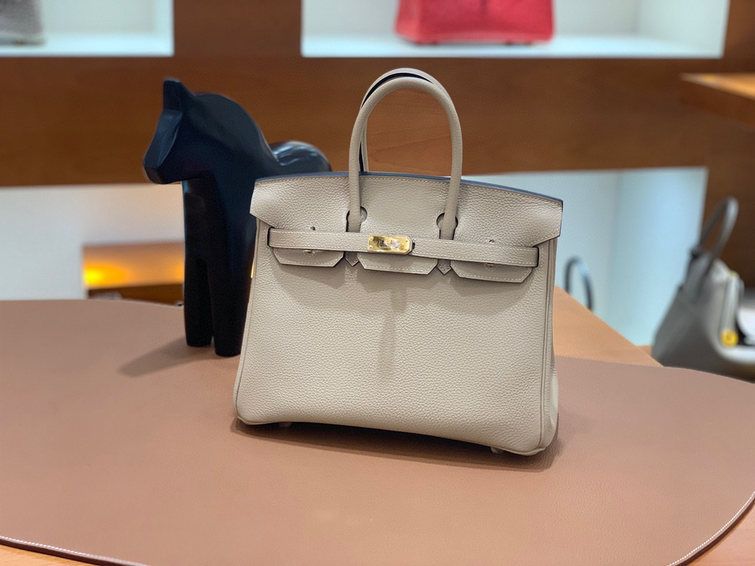 爱马仕 Hermes 铂金包 Birkin 25CM Togo皮 全手工 风衣灰 金扣