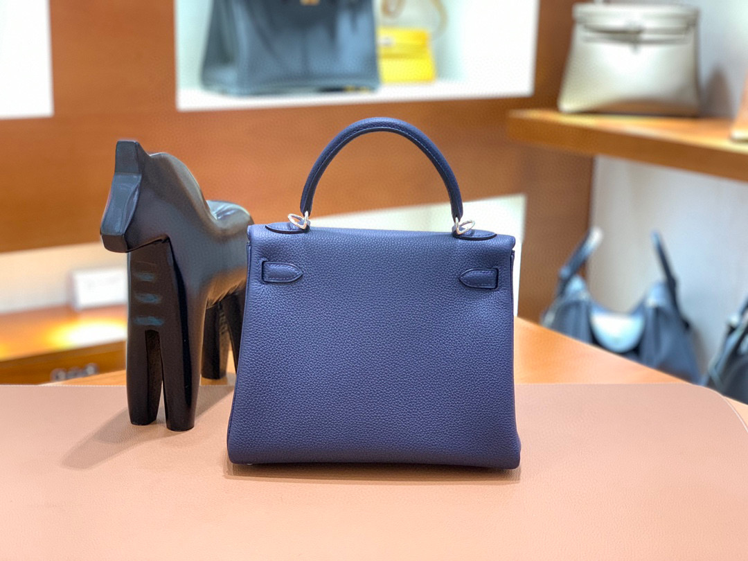 Hermes 爱马仕 Kelly 凯莉包 25CM Togo皮 午夜蓝 银扣 全手工