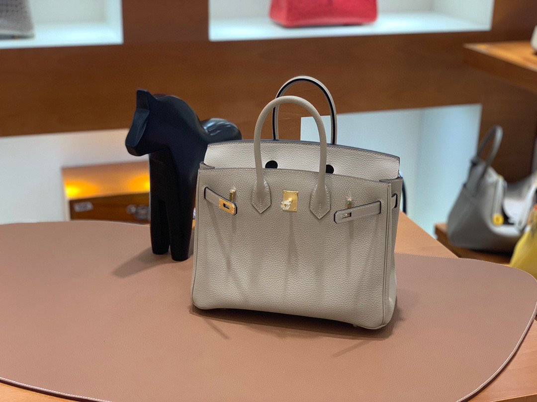 爱马仕 Hermes 铂金包 Birkin 25CM Togo皮 全手工 风衣灰 金扣
