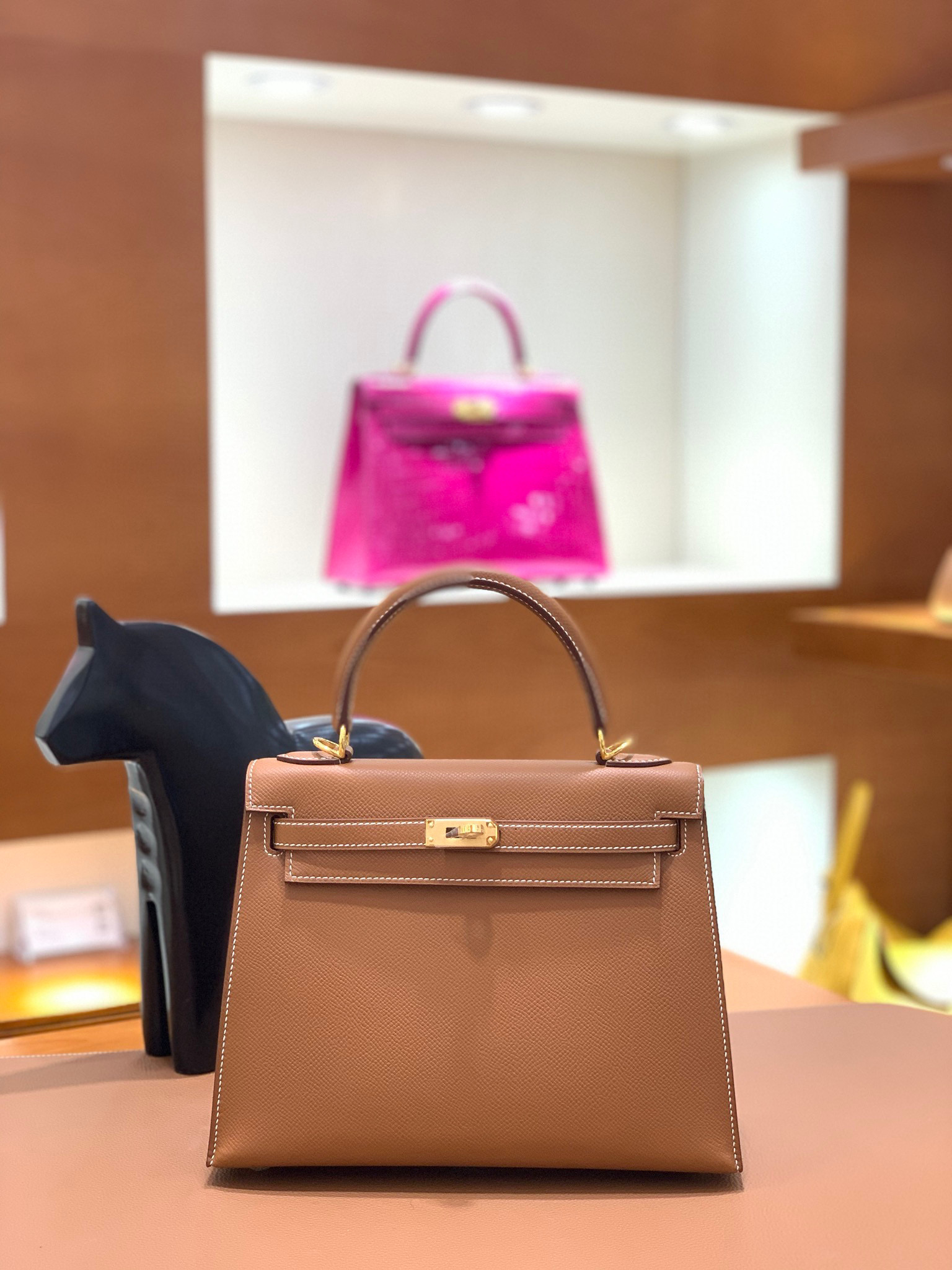 Hermes 爱马仕 Kelly 凯莉包 25CM Epsom皮  金棕色 金扣 全手工
