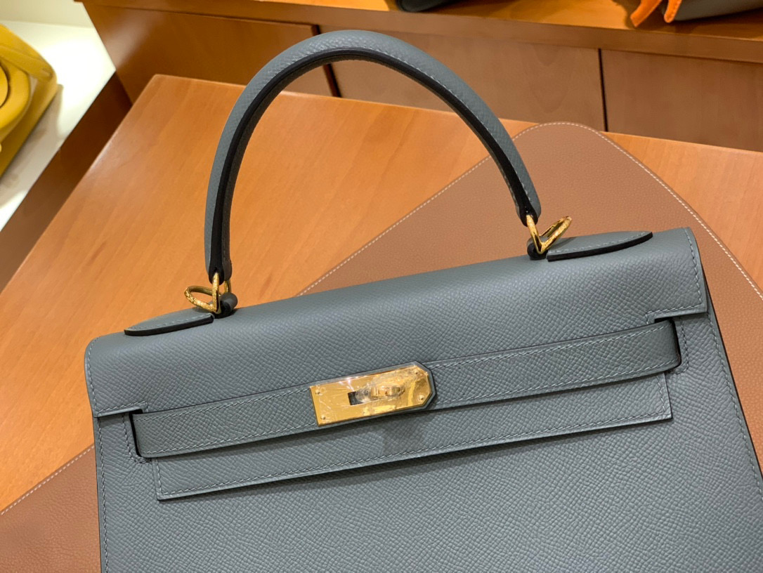 Hermes 爱马仕 Kelly 凯莉包 28CM Epsom皮  杏仁绿 金扣 全手工