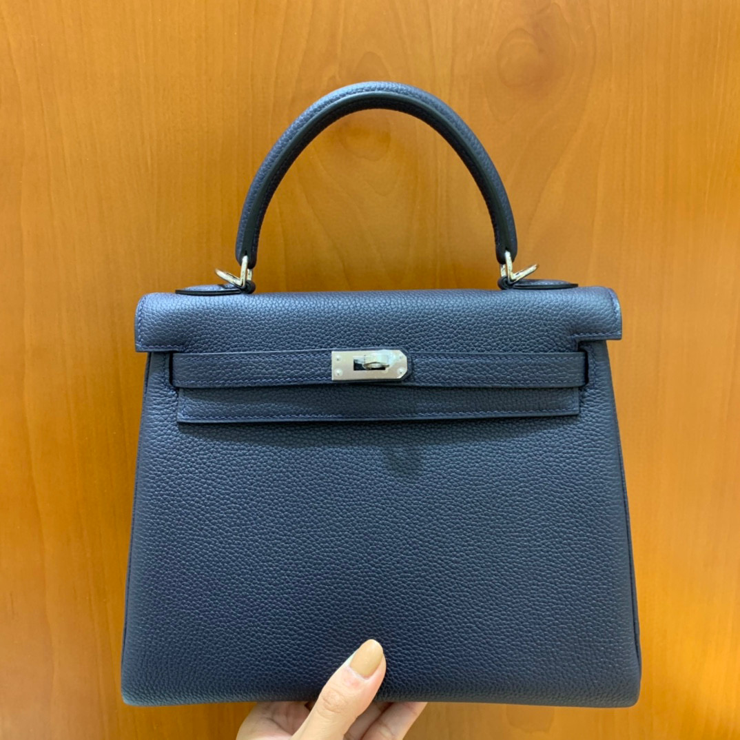 Hermes 爱马仕 Kelly 凯莉包 25CM Togo皮 午夜蓝 银扣 全手工