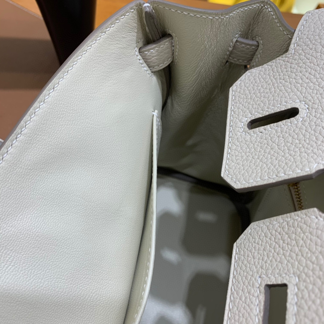 爱马仕 Hermes 铂金包 Birkin 25CM Togo皮 全手工 奶昔白 金扣