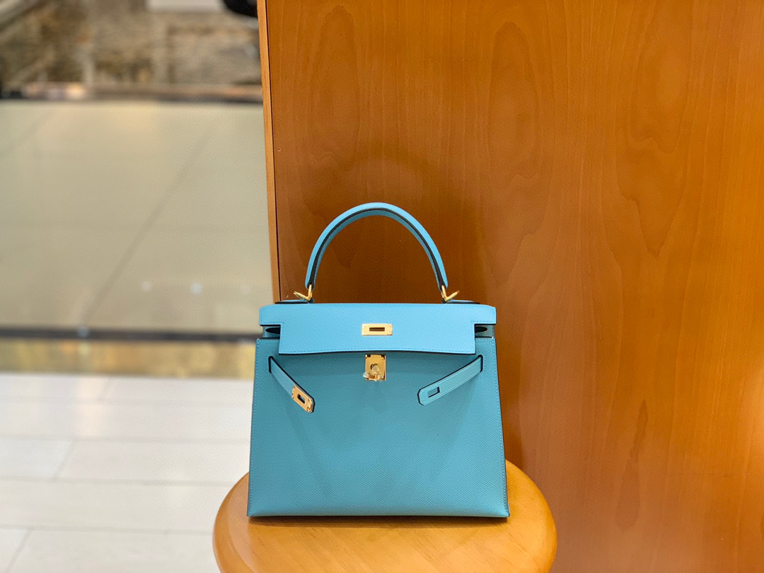 Hermes 爱马仕 Kelly 凯莉包 25CM Togo皮  北方蓝 金扣 全手工